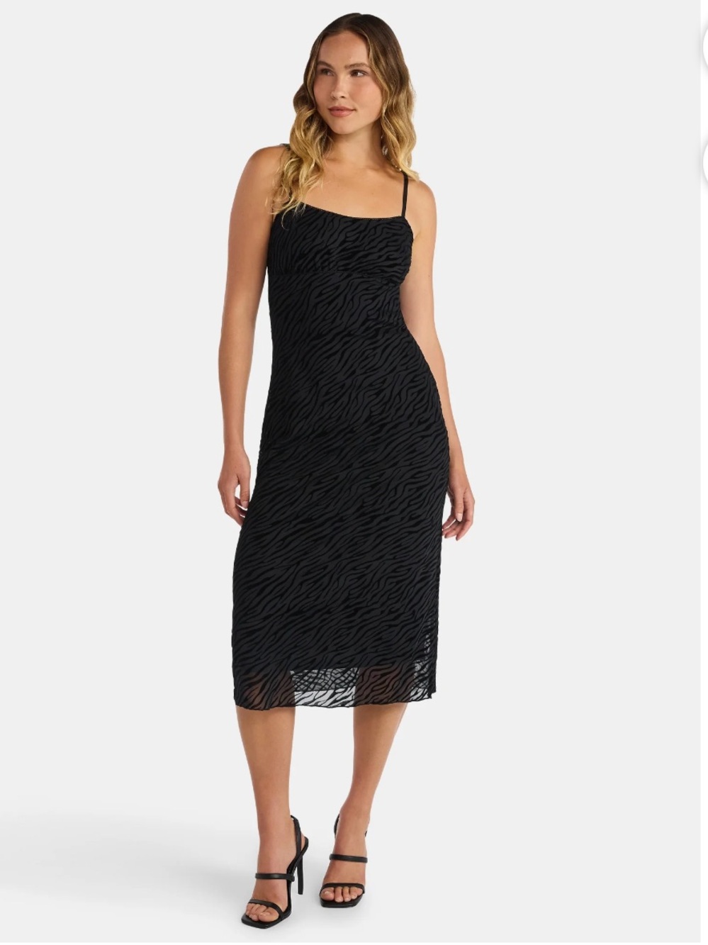Madden NYC Burnout Velvet Midi Dress Black Large